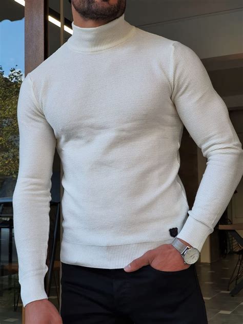 Harrison Slim Fit Half Ecru Turtleneck Knitwear In 2022 White