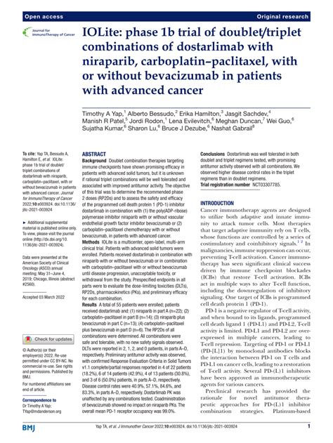 Pdf Iolite Phase 1b Trial Of Doublettriplet Combinations Of