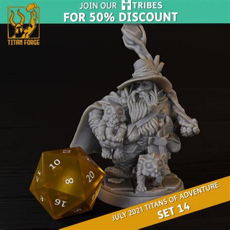 3D Printable Dwarf Male Druid RPG Hero Character D D 5e Titans Of