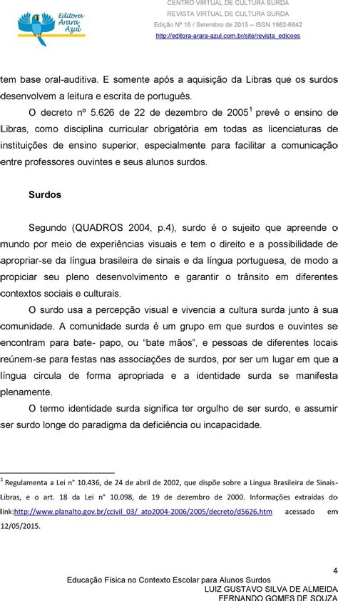 Educação Física no Contexto Escolar para Alunos Surdos PDF Free Download