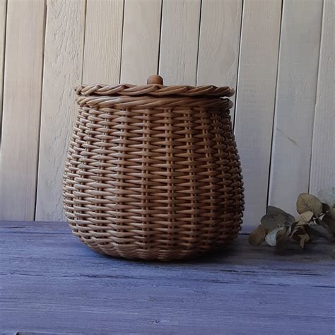 Small Wicker Basket With Lid 65 Tall Wicker Container Etsy