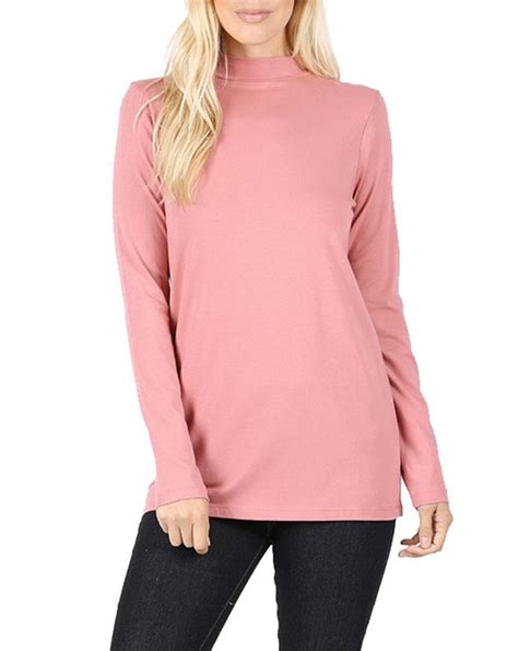 Womens Long Sleeve Cotton Mock Neck Turtleneck Top