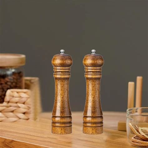 Salt Och Pepparkvarn Spice Shaker Massivt Tr Med Justerbar Keramisk