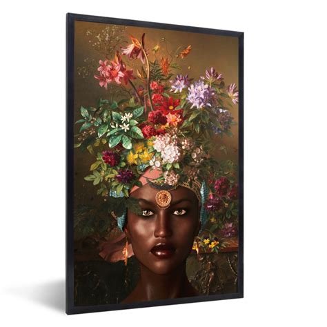 Muchowow Poster Encadr Femme Fleurs Couleurs Tableau Deco Avec