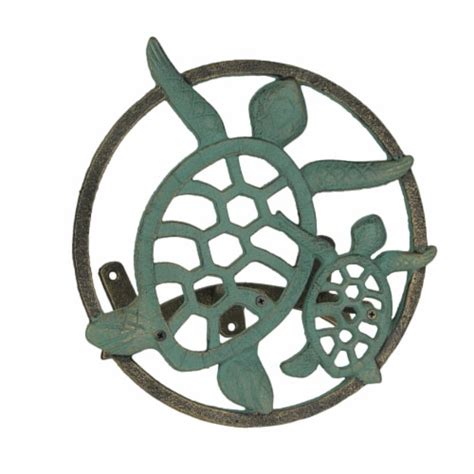 Zeckos Verdigris Bronze Finish Cast Iron Sea Turtle Wall Mounted