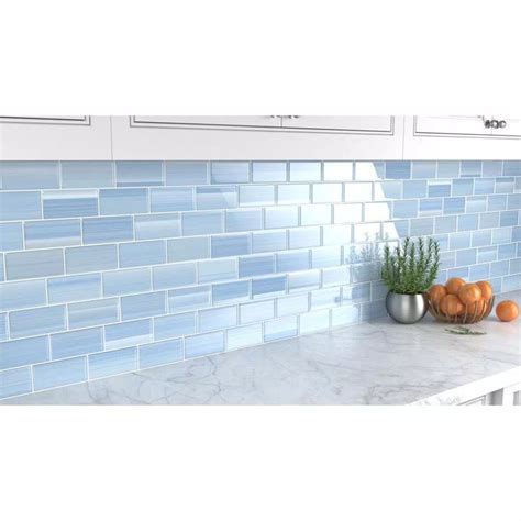 Bodesi Big Blue Glass Tile For Kitchen Backsplash And Showers 3 In X