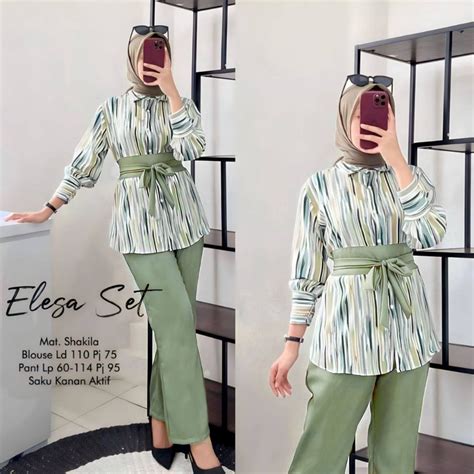 Jual Elesa Set One Set Shakila Twill Premium Setelan Wanita Lengan