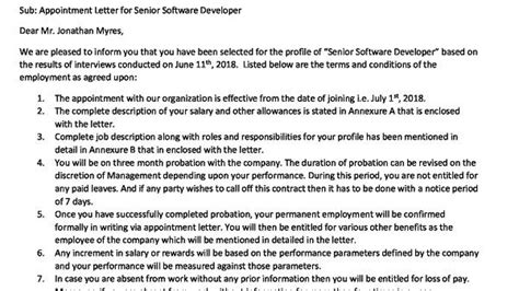 Appointment Letter For Employee Pdf Infoupdate Org