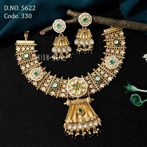 Fusion Arts Brass Metal Matt Gold Kundan Traditional Necklace Set At Rs