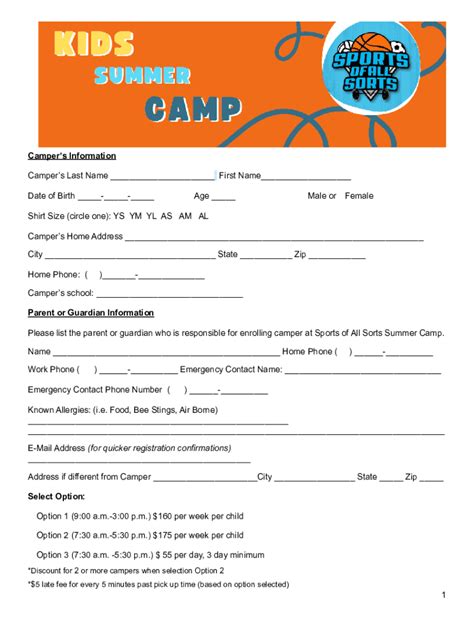 Fillable Online Camp Registration Form Los Angeles Laparks Org Fax