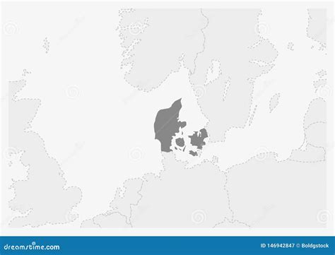 Kaart Van Europa Met De Benadrukte Kaart Van Denemarken Vector