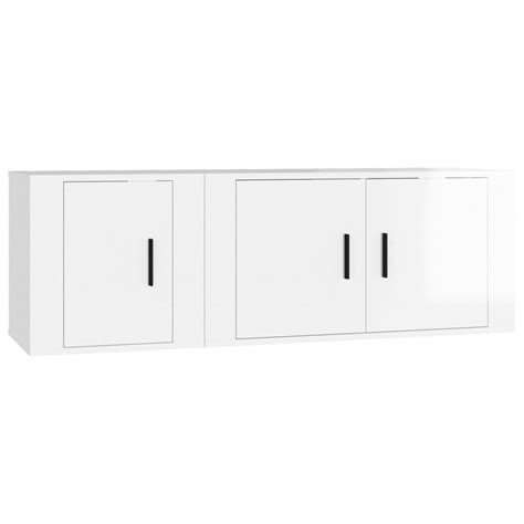 MEUBLE TV MURAL COMPLET Ensemble De Meubles TV 2 Pcs Blanc Brillant