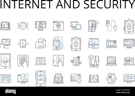 Internet And Security Line Icons Collection Cybersecurity Online