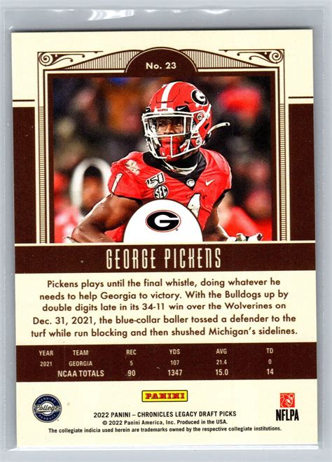 Panini Chronicles Draft Picks George Pickens Legacy Rookies Ebay