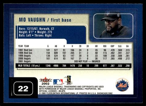 Fleer Showcase Baseball Card Mo Vaughn New York Mets Ebay