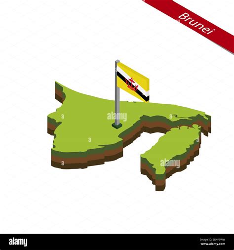 Isometric Map And Flag Of Brunei 3D Isometric Shape Of Brunei Vector