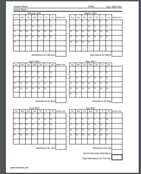 A4000 2021 Monthly Employee Attendance Calendar Template Printable