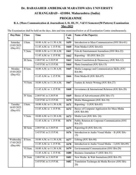 BAMU Digital University Time Table 2023 2024 StudyChaCha