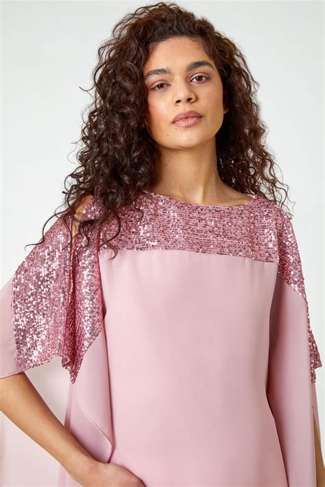 Rose Sequin Embellished Chiffon Overlay Top Roman Uk