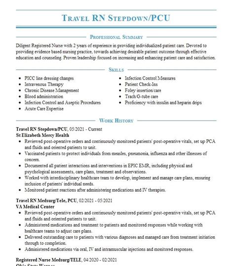 Pcu Rn Prn Resume Example