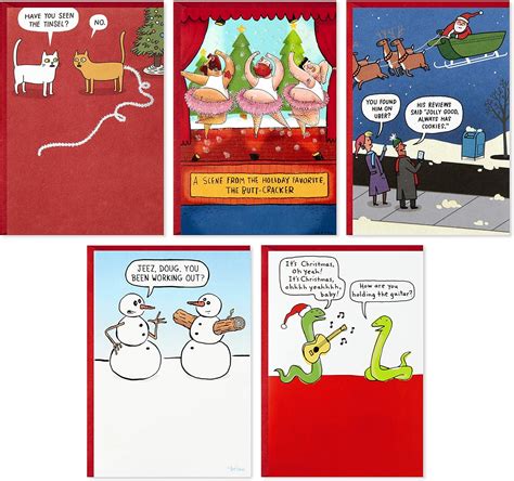 Hallmark Shoebox Funny Christmas Cards Assortment, 5 Cards with Envelopes (Cats, Snowmen, Santa)