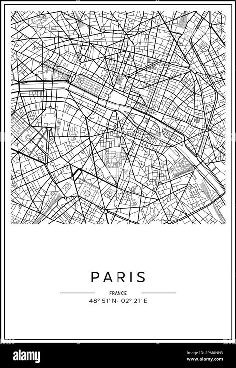 Black And White Printable Paris City Map Poster Design Vector