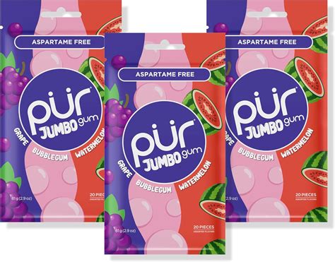 PUR Jumbo Gum Aspartame Free Chewing Gum 100 Xylitol Natural