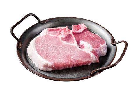 Raw Pork T Bone Chop Meat Steak Isolated On White Background Stock