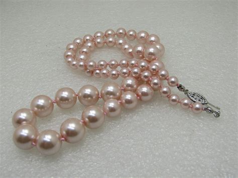 Vintage 22 Graduated Pink Pearl Necklace Sterling Filigree Clasp Knotted 6mm To 12mm