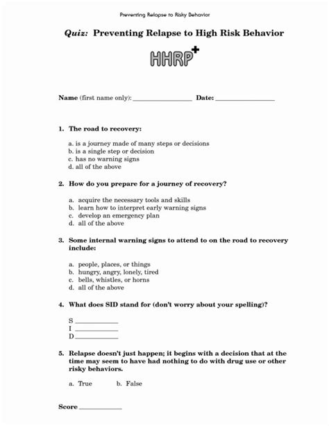 Early Recovery Worksheets — Db