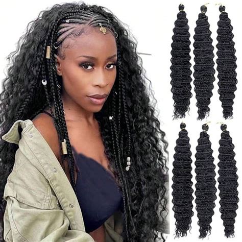 6 paquets de cheveux de tressage bouclés à vague océanique tresses au