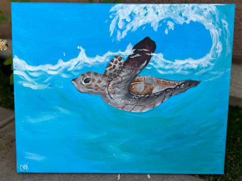 Sea Turtle Canvas Painting Etsy