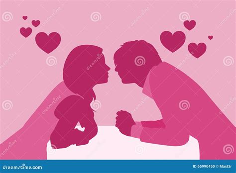 Couple Sitting Cafe Table Kiss Romantic Date Pink Color Silhouettes