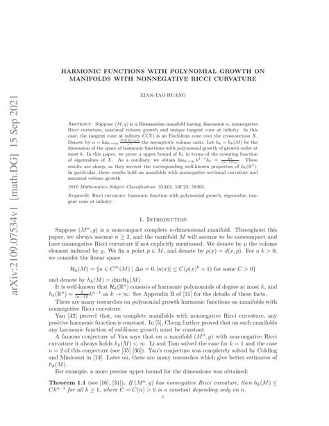 Pdf Harmonic Functions With Polynomial Growth On Manifolds With