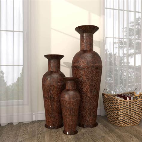 Litton Lane Brown Tall Floor Bottleneck Metal Decorative Vase With