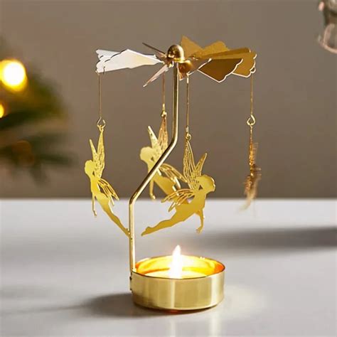 Metal Rotating Spinner Carousel Candle Tea Light Holder Table Rotating