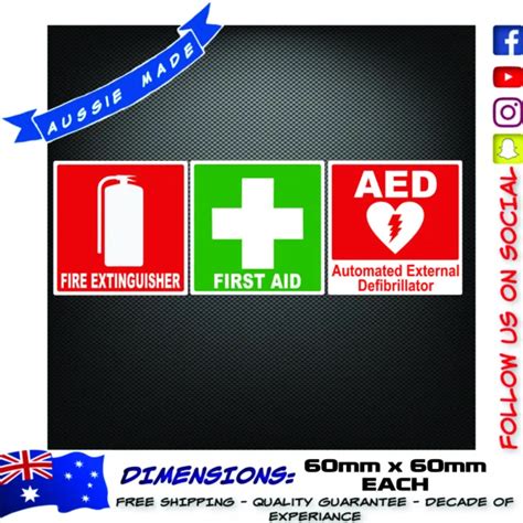 FIRST AID AND Fire Extinguisher AED Kit WHS Sticker Health Safety Truck