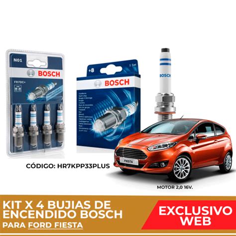 Kit 4 Bujias De Encendido Bosch Para Ford Fiesta Instalacion Incluida