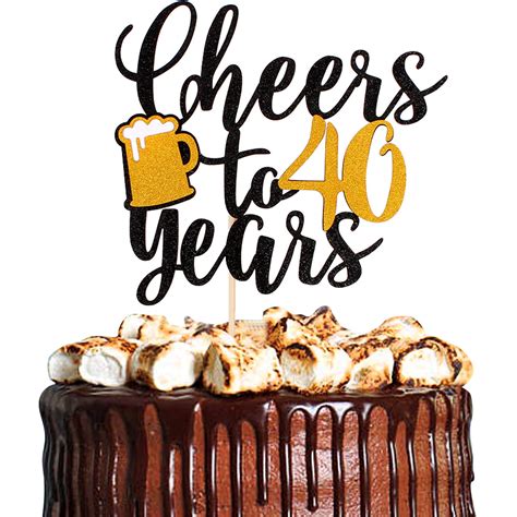 Buy Unimall Gold Glitter Cheers To 40 Years Cake Topper Gold Happy