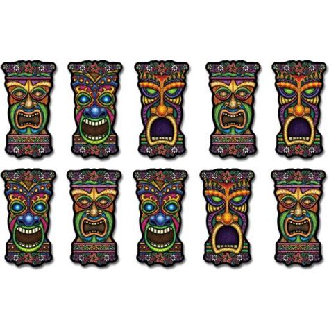 Mini Tiki Cutouts 10pkg Tropical Party Decorations Luau Party