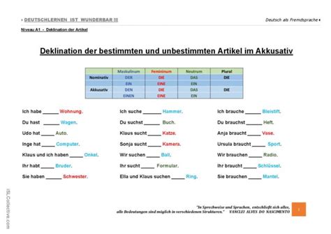 A1 Akkusativ grammatikerklärungen Deutsch DAF Arbeitsblätter pdf doc