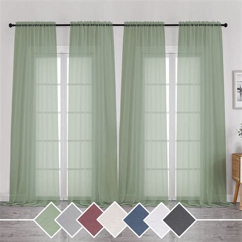 Ovzme Sheer Curtains Inches Long Panels Natural Textured Light