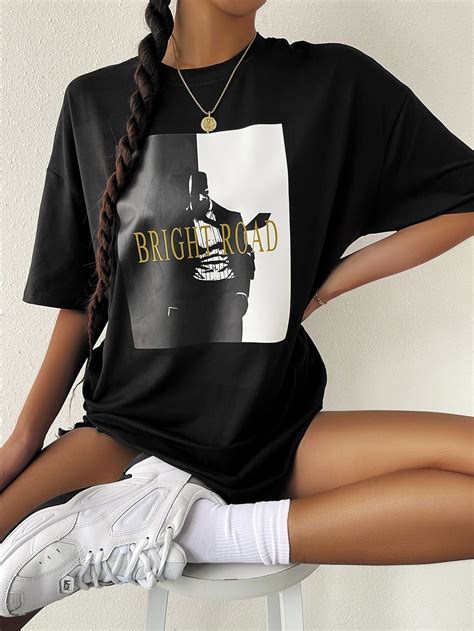 Figure Letter Graphic Drop Shoulder Oversized Tee S Fashion