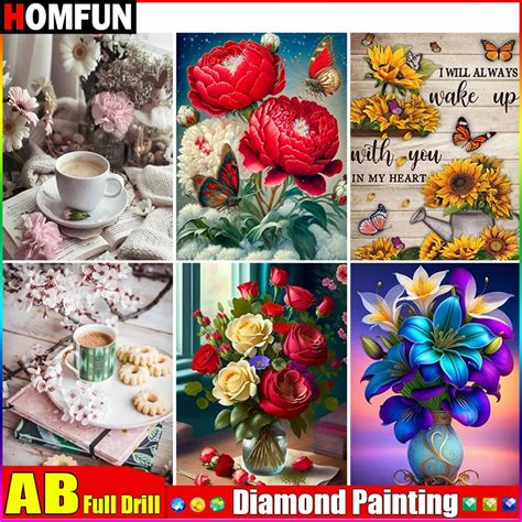 Homfun Ab Full Diamond Embroidery Flower Coffee Scenery Diamond