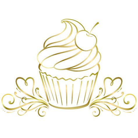 Logo Cupcake Emas Vintage Dengan Ornamen Hati Keemasan Cupcake