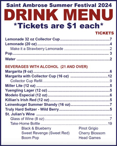 Saint Ambrose Brunswick Festival Drink Menu Saint Ambrose