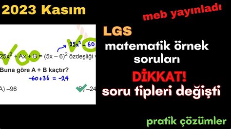 Dikkat Soru Tipleri Değişti📣📣📣lgs📣 2023 Kasım Ayı Örnek Matematik