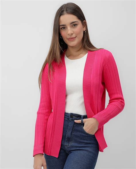 Riachuelo Cardigan Feminino Em Tricot Aberto Canelado Rosa Pink