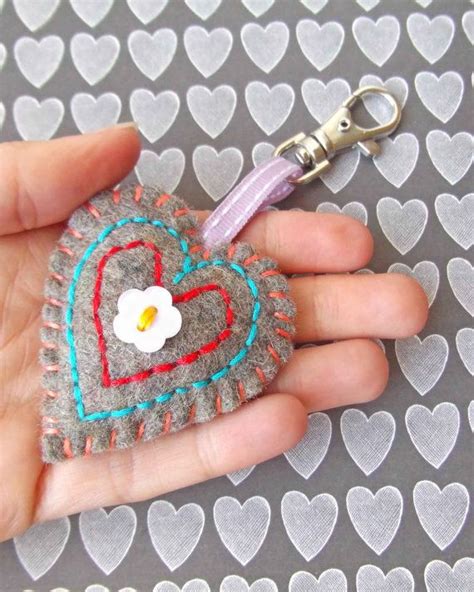 Felt Key Ring Or Bag Charm Embroidered Love Heart Bag Charm Etsy