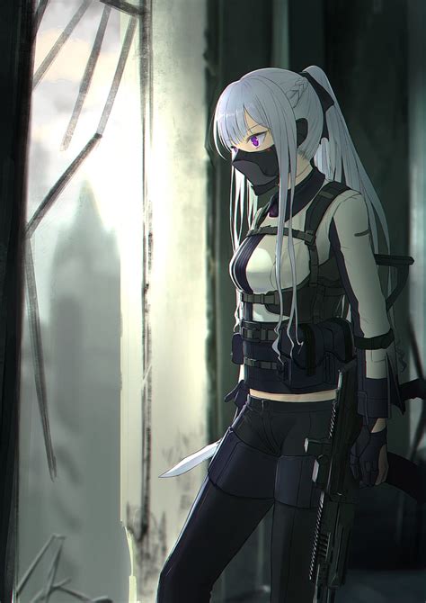 Ak 12 Girls Frontline Mask White Hair Assassin Anime Hd Phone Wallpaper Peakpx